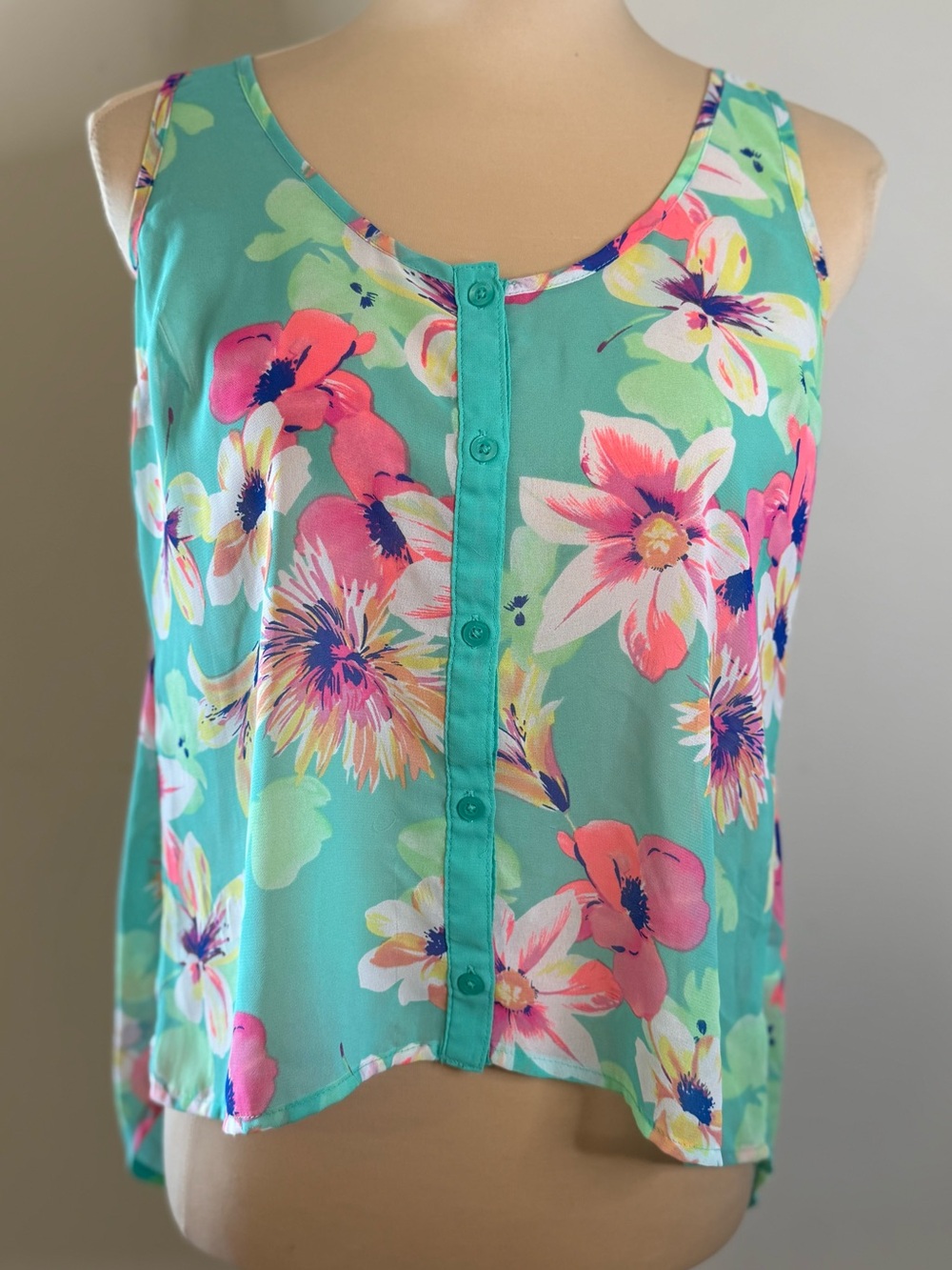 Candies floral tank top teal pink purple SZ XS - Picture 1 of 11